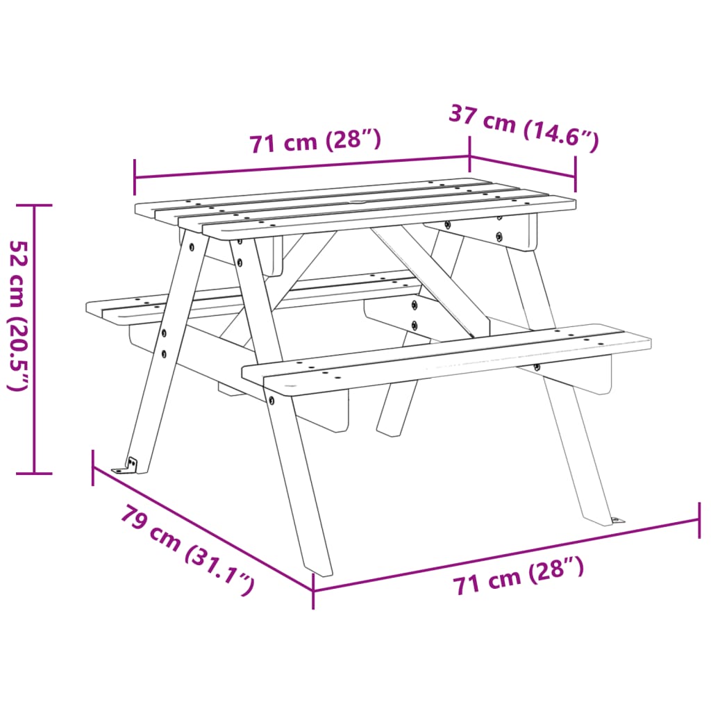 Picnic Table for 4 Kids with Umbrella Hole Solid Wood Fir