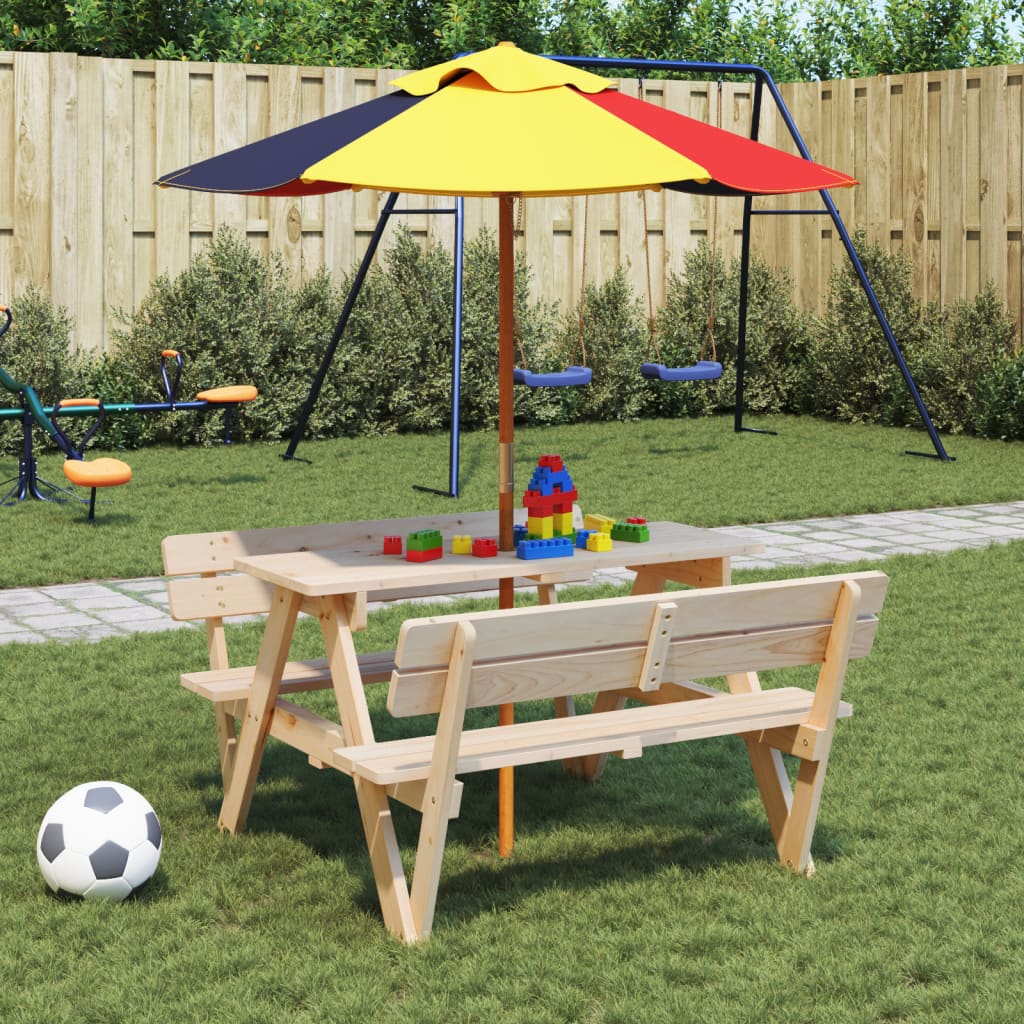 Picnic Table for 4 Kids with Umbrella Hole Solid Wood Fir