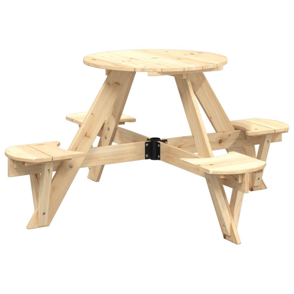 Picnic Table for 4 Kids with Umbrella Hole Round Solid Wood Fir