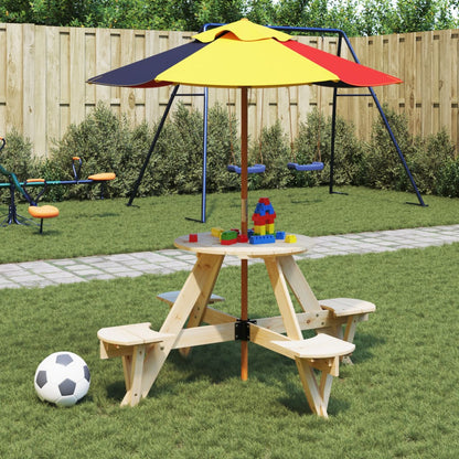 Picnic Table for 4 Kids with Umbrella Hole Round Solid Wood Fir