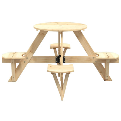 Picnic Table for 4 Kids with Umbrella Hole Round Solid Wood Fir