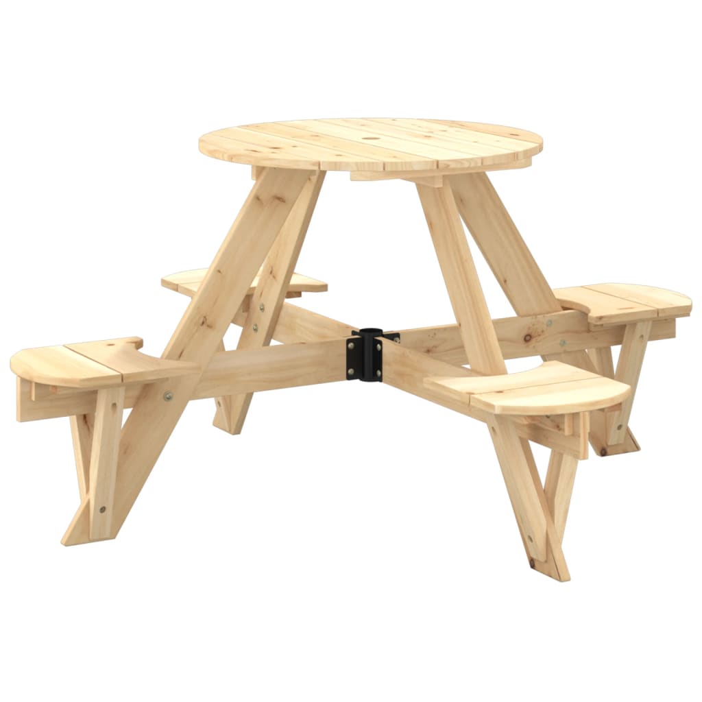 Picnic Table for 4 Kids with Umbrella Hole Round Solid Wood Fir