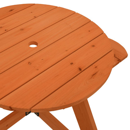 Picnic Table for 4 Kids with Umbrella Hole Round Solid Wood Fir