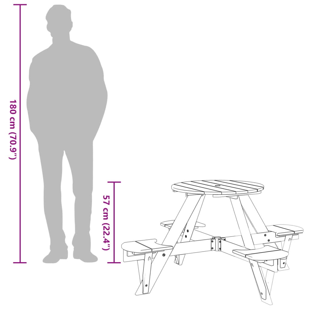 Picnic Table for 4 Kids with Umbrella Hole Round Solid Wood Fir