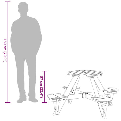 Picnic Table for 4 Kids with Umbrella Hole Round Solid Wood Fir