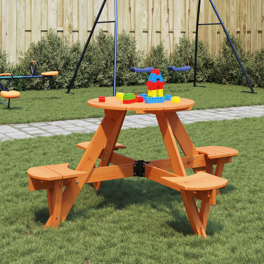 Picnic Table for 4 Kids with Umbrella Hole Round Solid Wood Fir