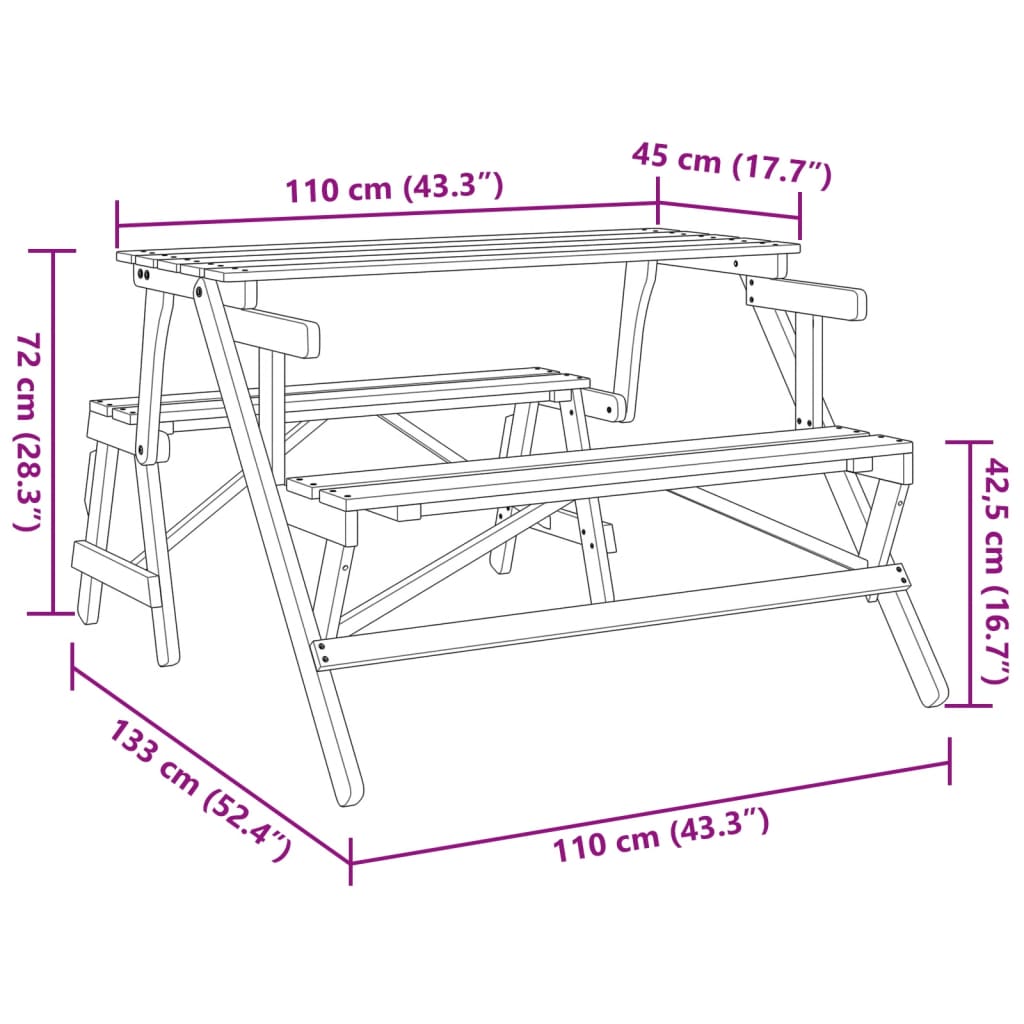 Picnic Table with Benches Solid Wood Fir 2-in-1 Convertible