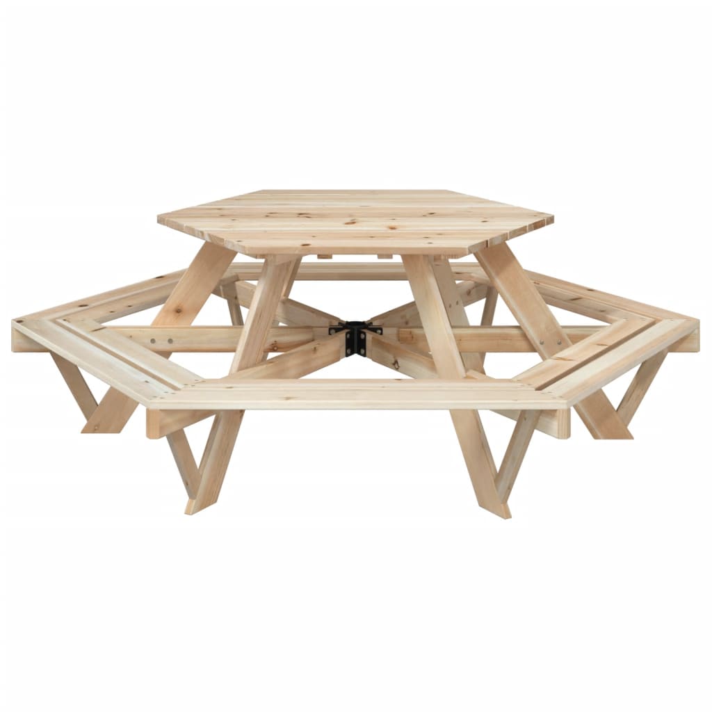 Picnic Table for 6 Kids with Benches Hexagon Solid Wood Fir