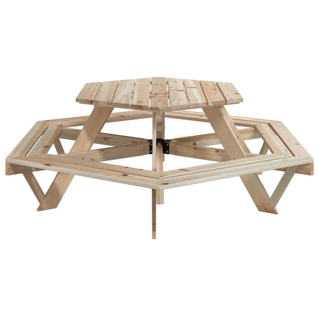 Picnic Table for 6 Kids with Benches Hexagon Solid Wood Fir