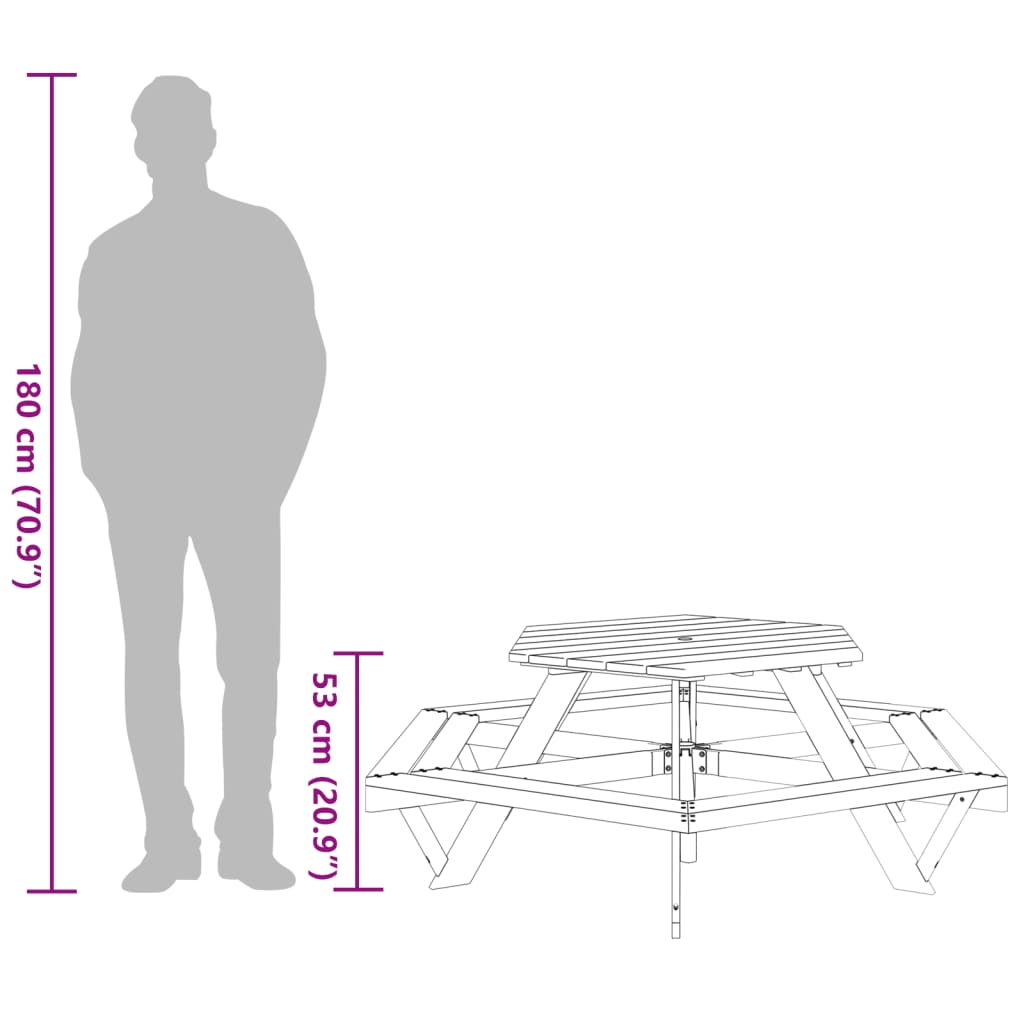 Picnic Table for 6 Kids with Benches Hexagon Solid Wood Fir