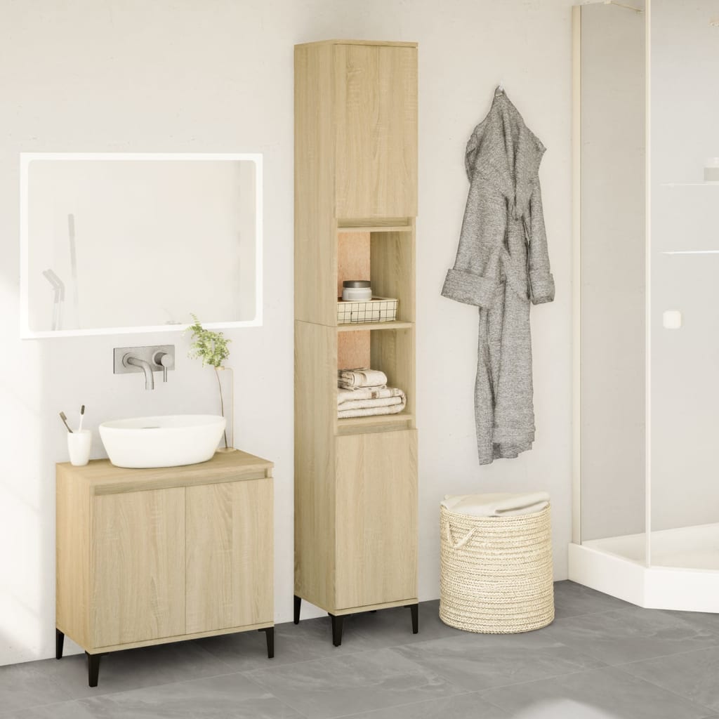 Bathroom Cabinet Sonoma Oak 30x30x190 cm Engineered Wood