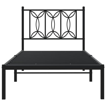 Metal Bed Frame without Mattress with Headboard Black 90x190cm