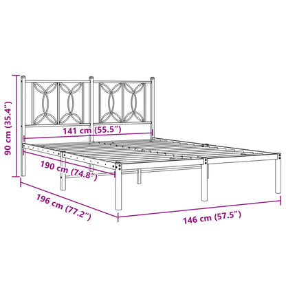 Metal Bed Frame without Mattress with Headboard Black 140x190cm