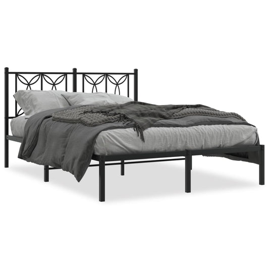 Metal Bed Frame without Mattress with Headboard Black 140x190cm