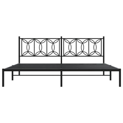 Metal Bed Frame without Mattress with Headboard Black 193x203cm
