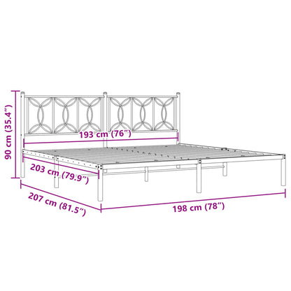 Metal Bed Frame without Mattress with Headboard Black 193x203cm