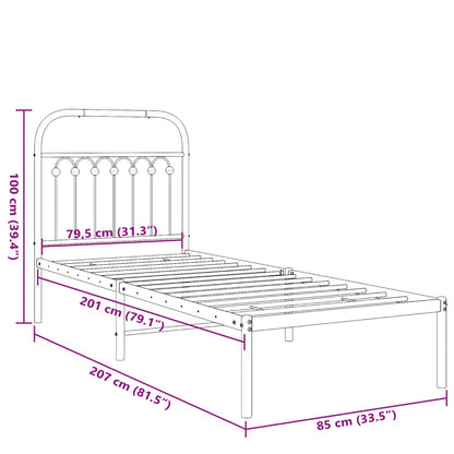 Metal Bed Frame without Mattress with Headboard Black 80x200cm