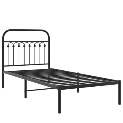 Metal Bed Frame without Mattress with Headboard Black 90x190cm
