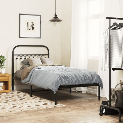 Metal Bed Frame without Mattress with Headboard Black 90x190cm