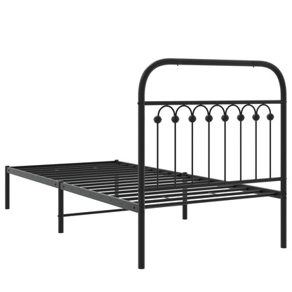 Metal Bed Frame without Mattress with Headboard Black 90x190cm