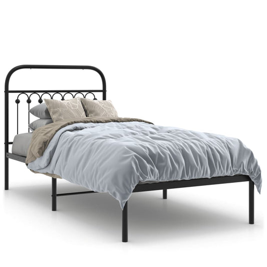 Metal Bed Frame without Mattress with Headboard Black 90x190cm