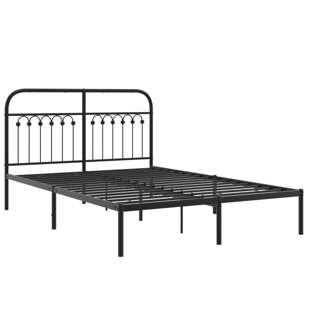 Metal Bed Frame without Mattress with Headboard Black 135x190cm