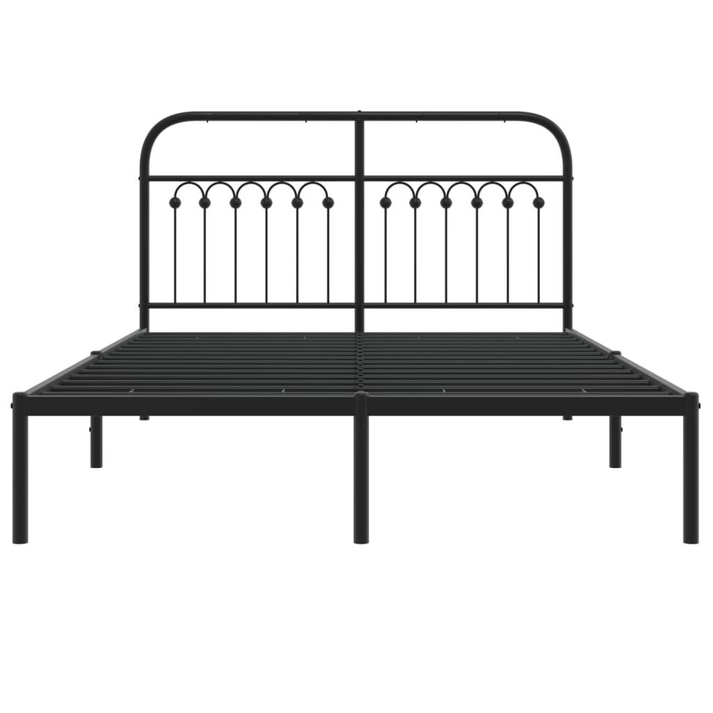 Metal Bed Frame without Mattress with Headboard Black 135x190cm
