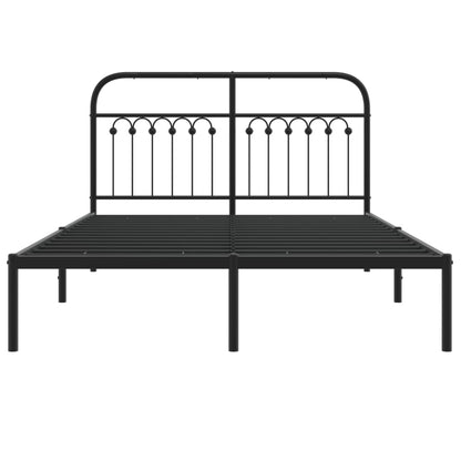 Metal Bed Frame without Mattress with Headboard Black 135x190cm
