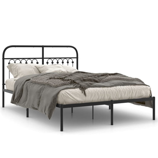 Metal Bed Frame without Mattress with Headboard Black 135x190cm