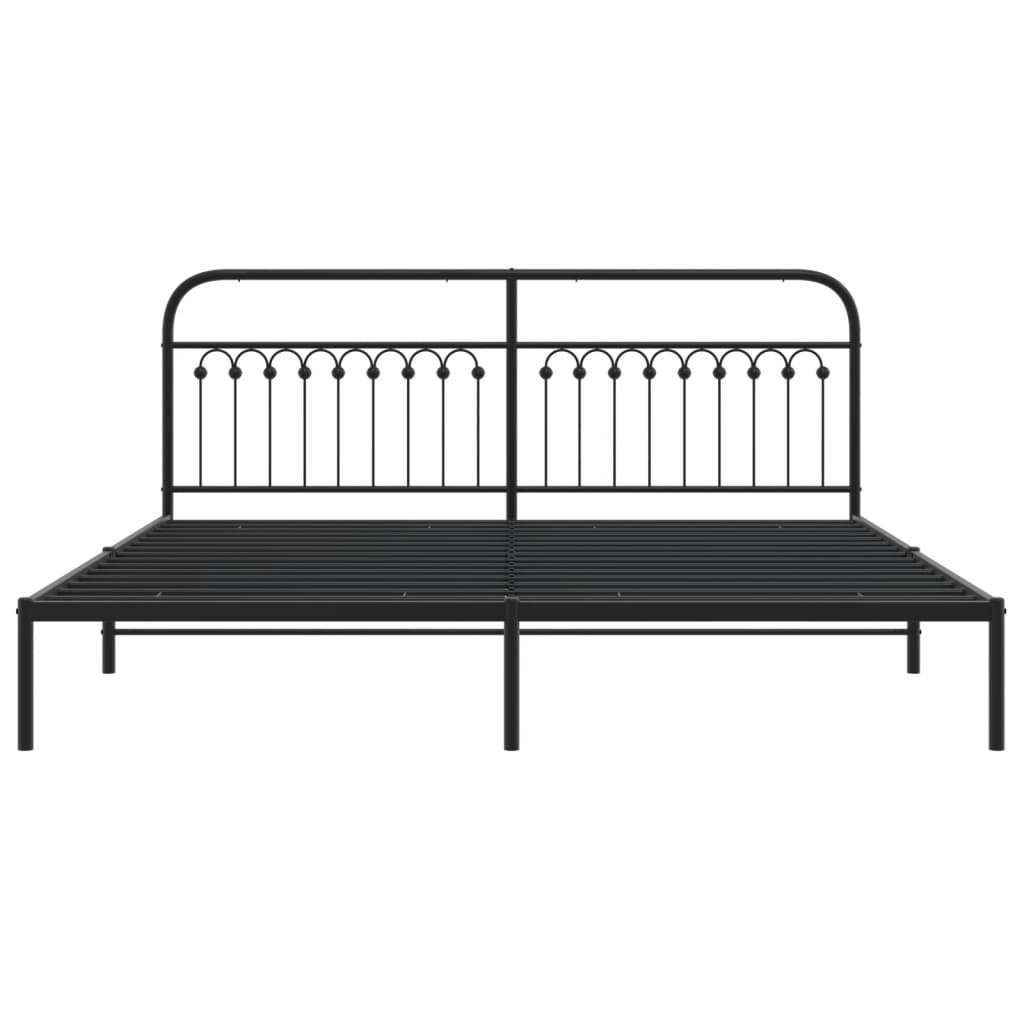 Metal Bed Frame without Mattress with Headboard Black 193x203cm