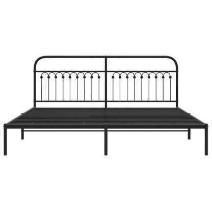 Metal Bed Frame without Mattress with Headboard Black 193x203cm