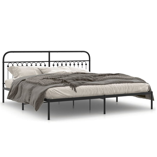 Metal Bed Frame without Mattress with Headboard Black 193x203cm