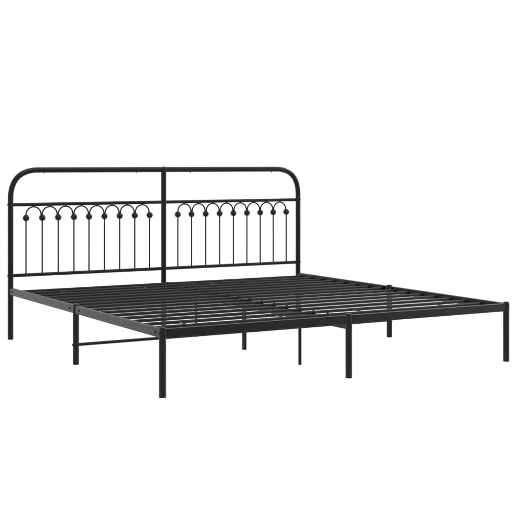 Metal Bed Frame without Mattress with Headboard Black 200x200cm