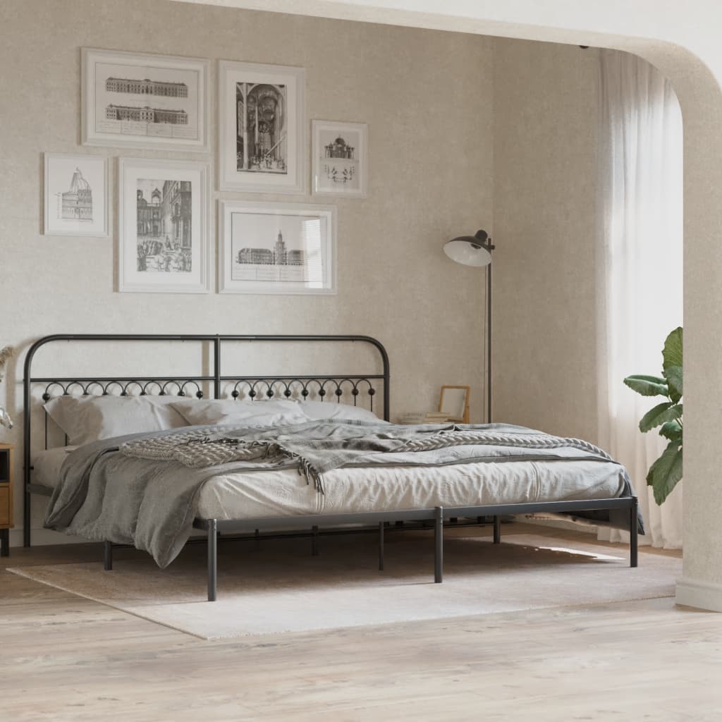 Metal Bed Frame without Mattress with Headboard Black 200x200cm