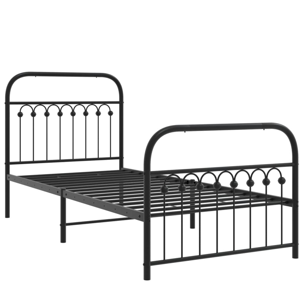 Metal Bed Frame without Mattress with Footboard Black 90x190cm