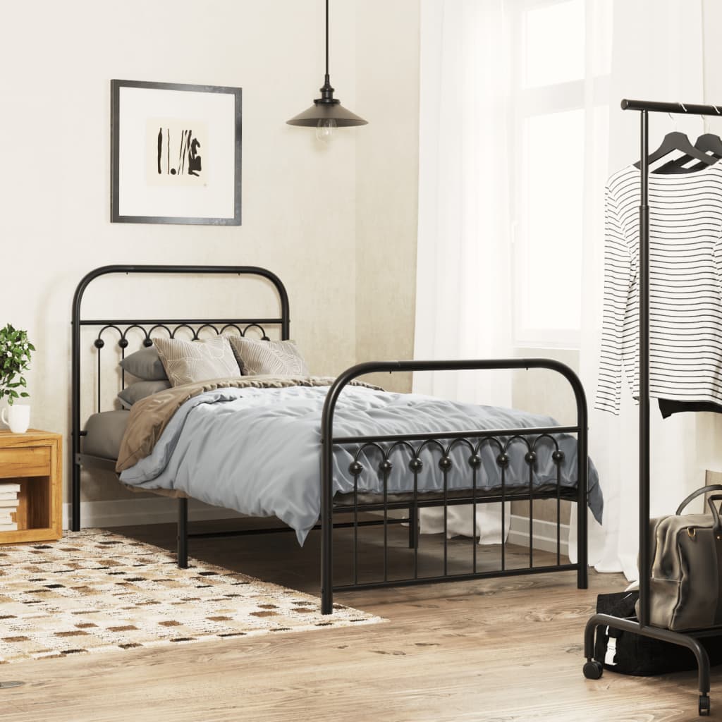Metal Bed Frame without Mattress with Footboard Black 90x190cm