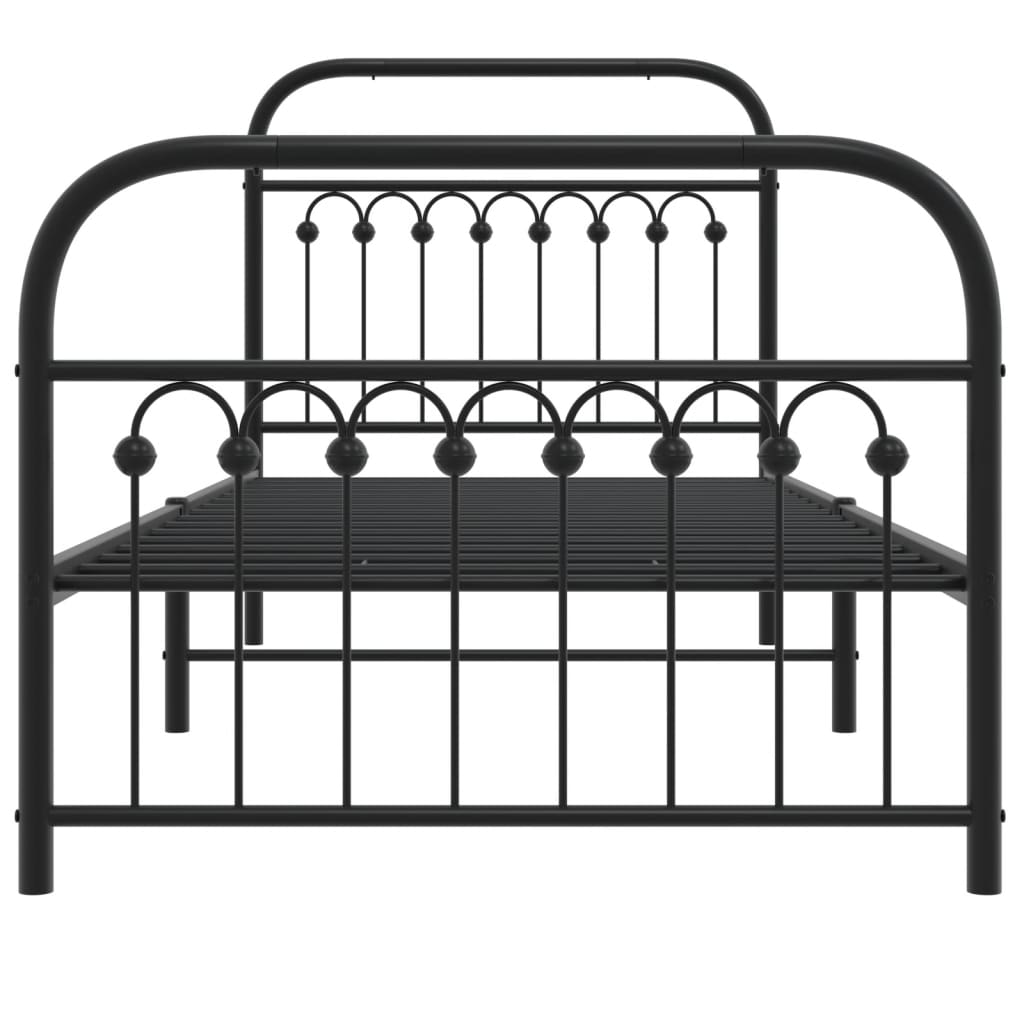 Metal Bed Frame without Mattress with Footboard Black 90x190cm