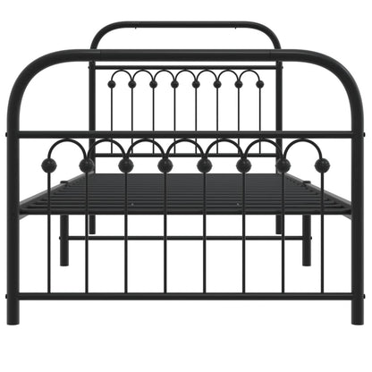 Metal Bed Frame without Mattress with Footboard Black 90x190cm
