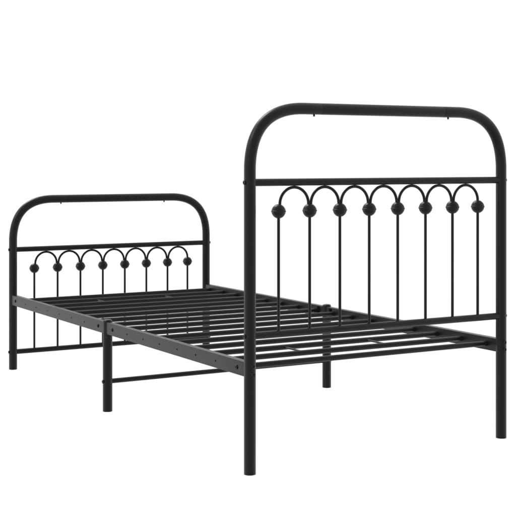 Metal Bed Frame without Mattress with Footboard Black 90x190cm
