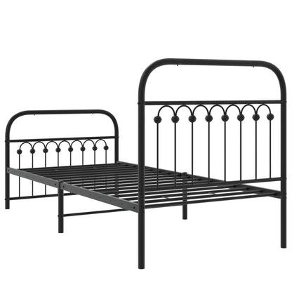 Metal Bed Frame without Mattress with Footboard Black 90x190cm
