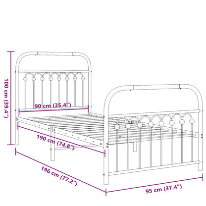 Metal Bed Frame without Mattress with Footboard Black 90x190cm