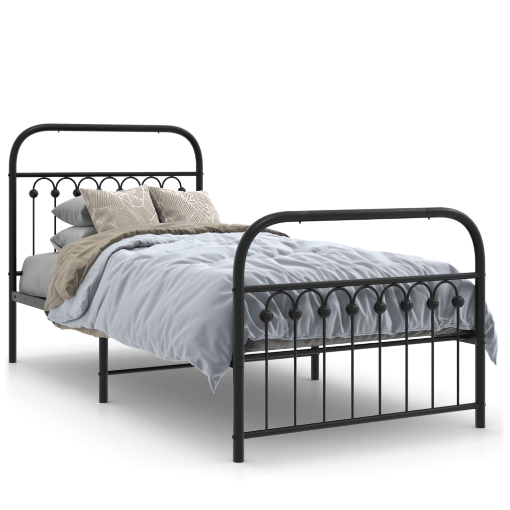 Metal Bed Frame without Mattress with Footboard Black 90x190cm