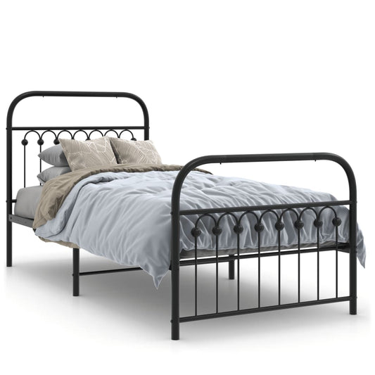 Metal Bed Frame without Mattress with Footboard Black 90x190cm