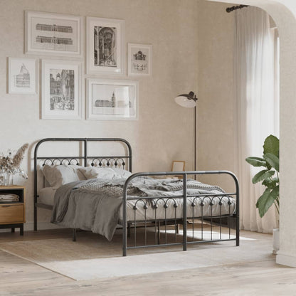 Metal Bed Frame without Mattress with Footboard Black 120x190cm