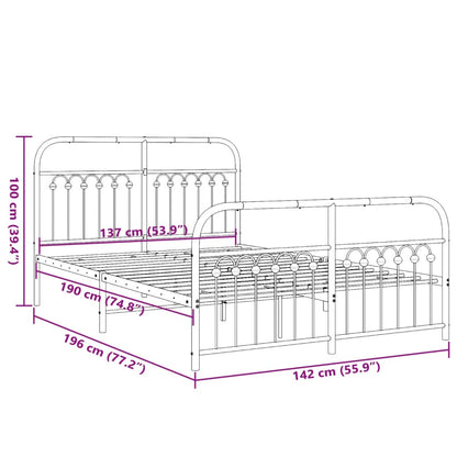 Metal Bed Frame without Mattress with Footboard Black 137x190cm