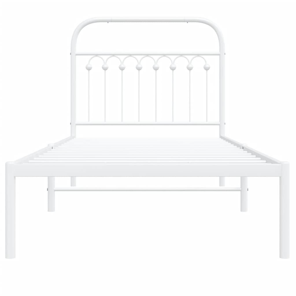Metal Bed Frame without Mattress with Headboard White 90x200cm
