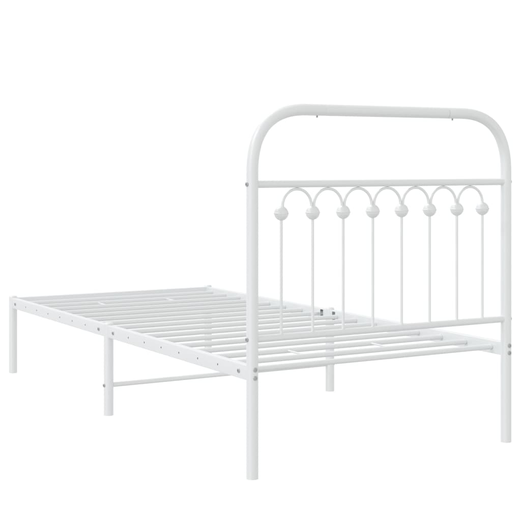 Metal Bed Frame without Mattress with Headboard White 90x200cm