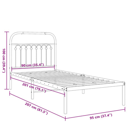 Metal Bed Frame without Mattress with Headboard White 90x200cm
