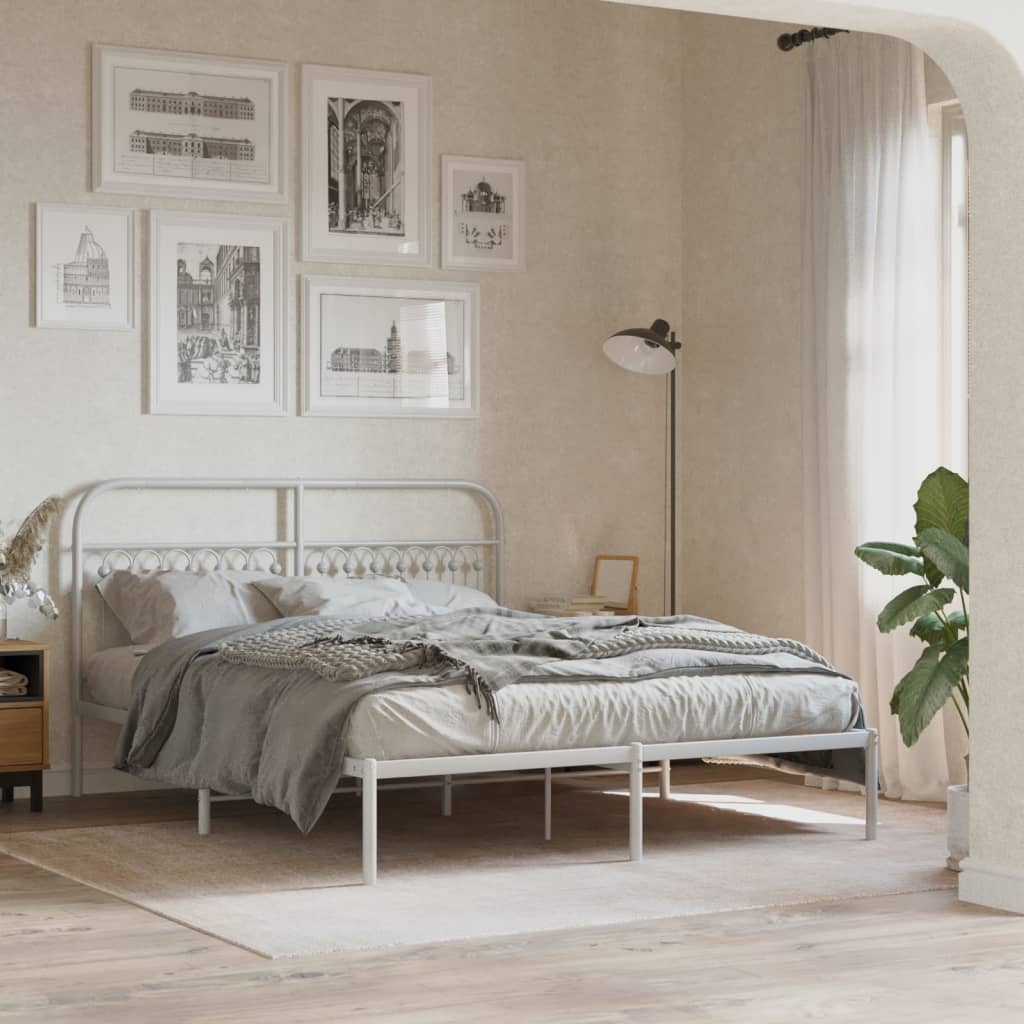 Metal Bed Frame without Mattress with Headboard White 160x200cm