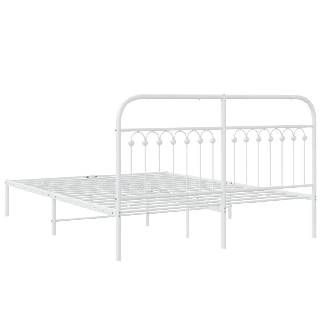 Metal Bed Frame without Mattress with Headboard White 160x200cm